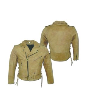 Mens Brown Biker Jacket w/ Lace