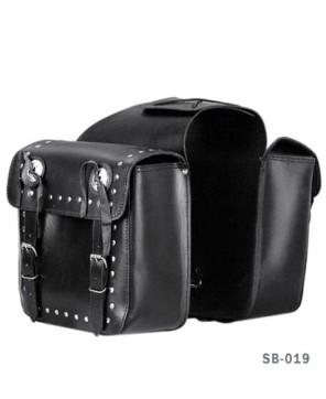 Studded Classic Black Motorcycle Saddlebag