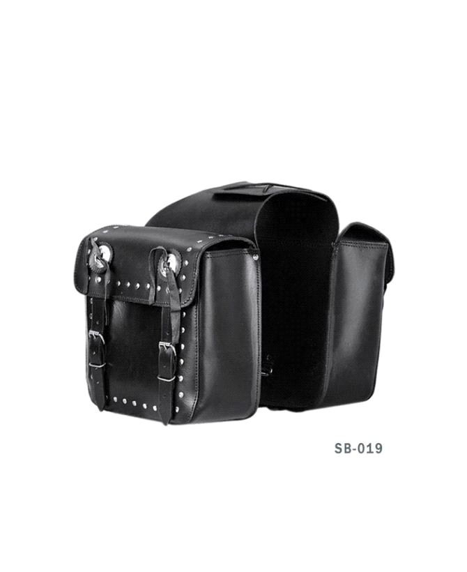 Studded Classic Black Motorcycle Saddlebag