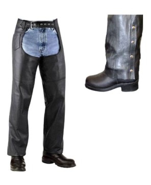 Mens Plated Leather Biker Chaps with Lining