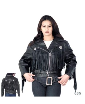 Ladies Fringe Biker Jacket with Gathered Back