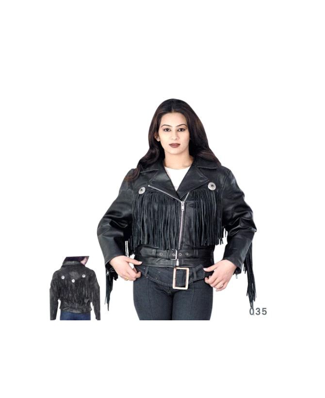 Ladies Fringe Biker Jacket with Gathered Back
