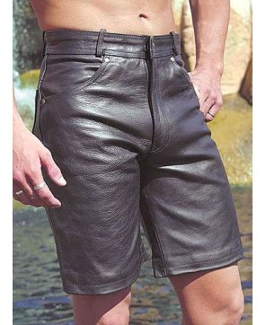 Mens Leather 5 Pocket Jean Style Shorts