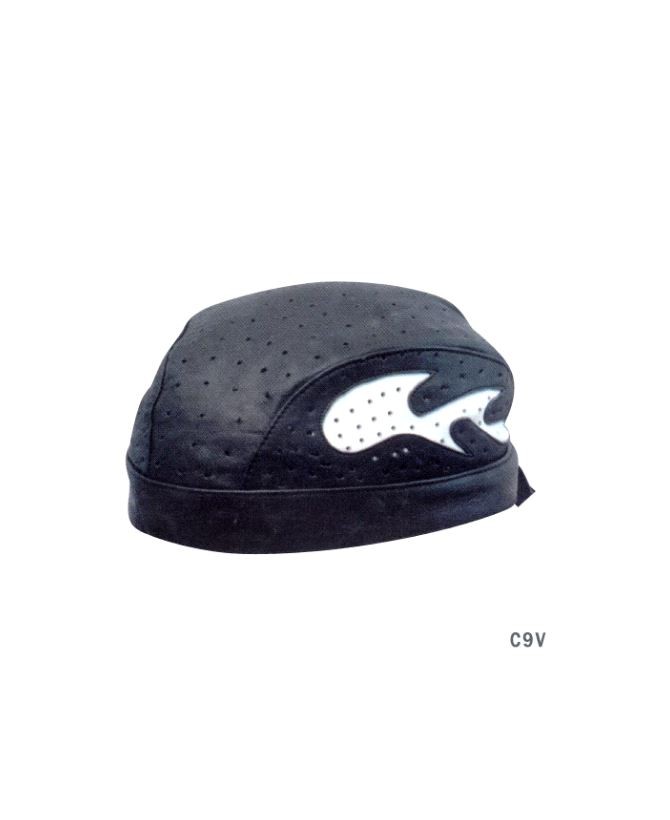 Vented Soft Leather Biker white flame Skull Cap