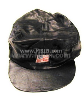 Genuine Leather Flag Biker Cap