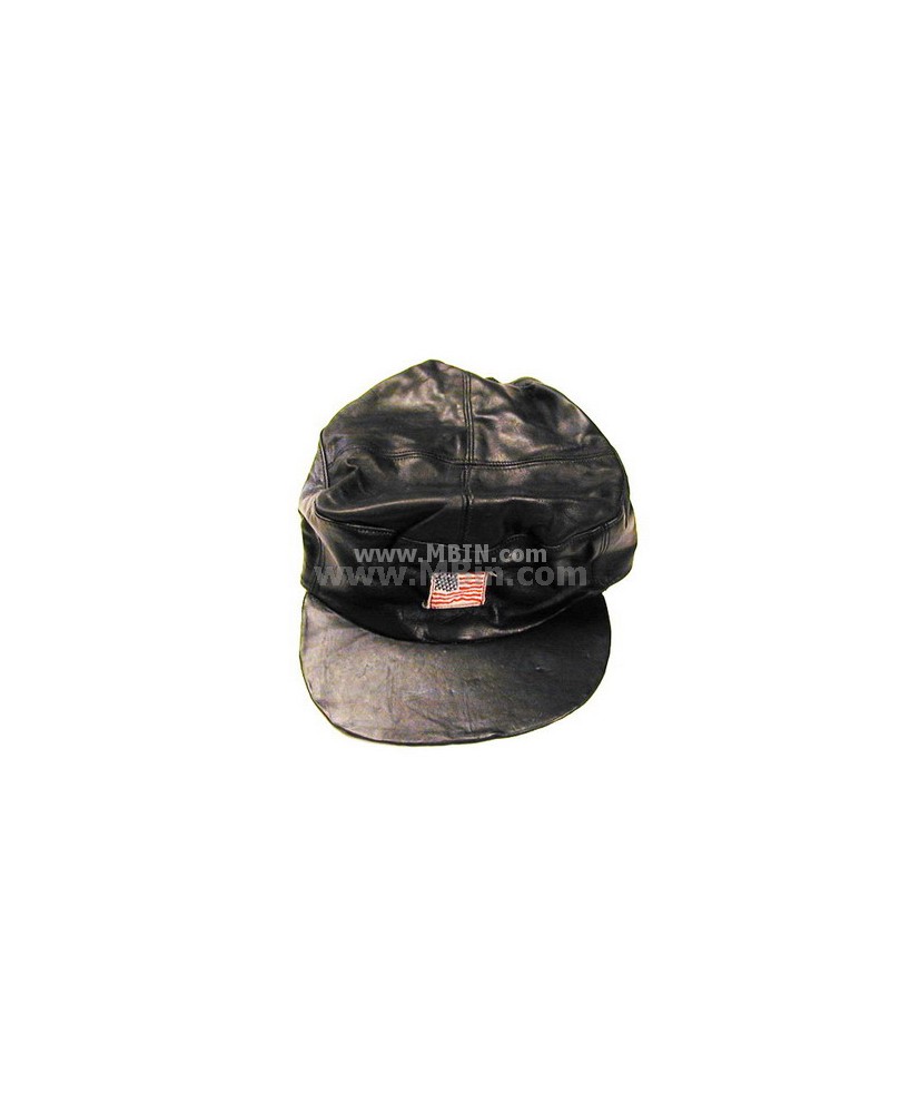 Genuine Leather Flag Biker Cap