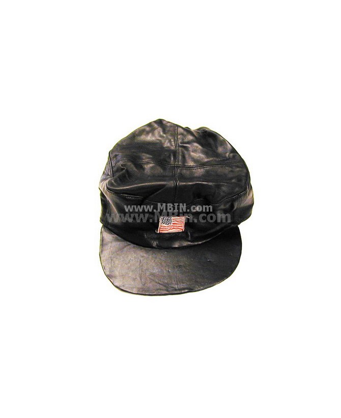 Genuine Leather Flag Biker Cap