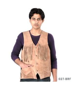 MEN BROWN LEATHER FRINGED VEST