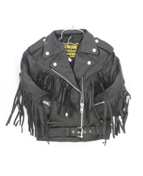 KIDS SIDE LACE FRINGED LEATHER JACKET