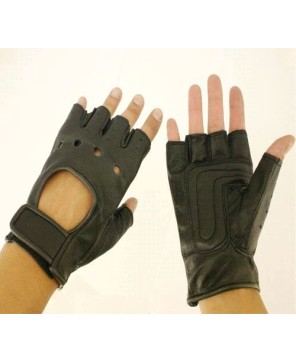 High Quality Full Black Leather Fingerless Gloves