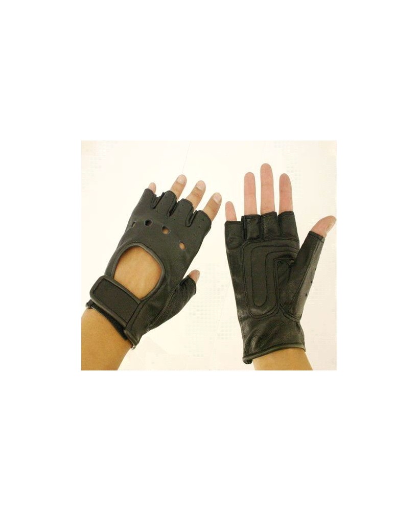 High Quality Full Black Leather Fingerless Gloves