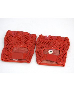 Red Mesh & Leather Fingerless Gloves