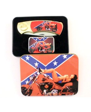 Biker Girl Box Knife Combo with Lighter