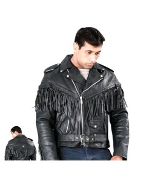 Mens Front/Back Fringe Style Biker Jacket