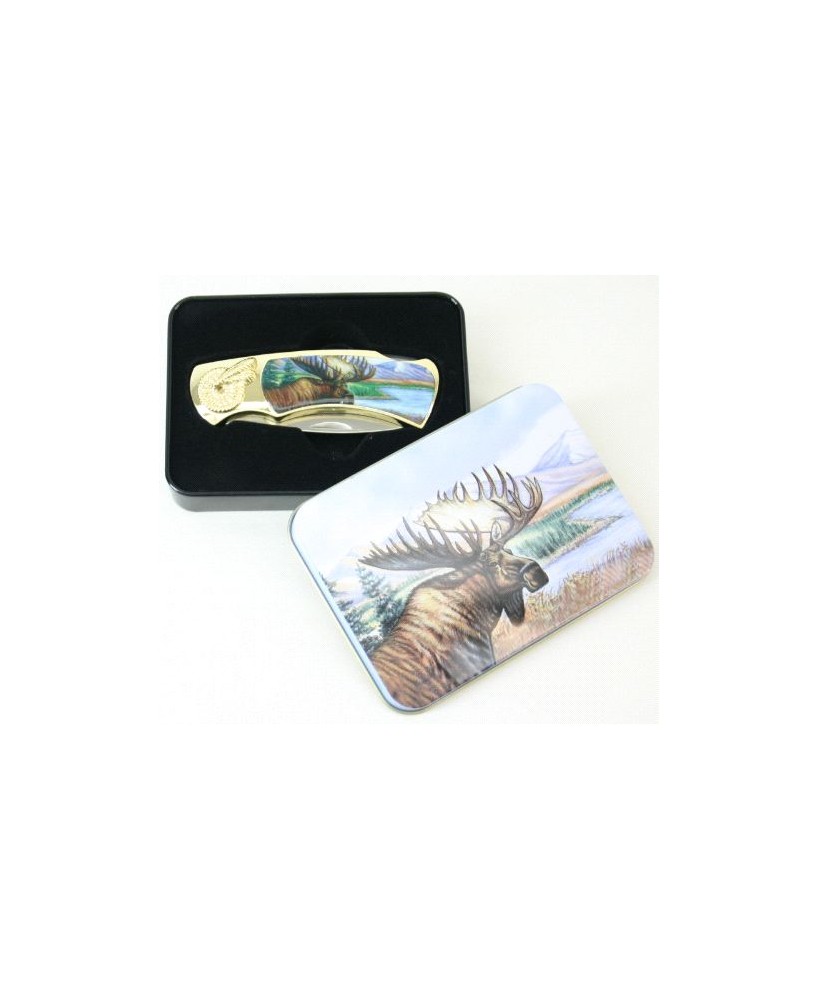 Elk Picture Stainless Steel 3 Box Knife - Collectible