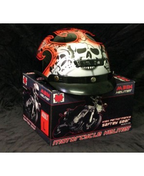 Vented-Red Tribal Skull Classic Cruiser DOT Helmet