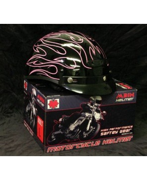 Vented-Lady Pink Flames Classic Cruiser Class DOT Helmet