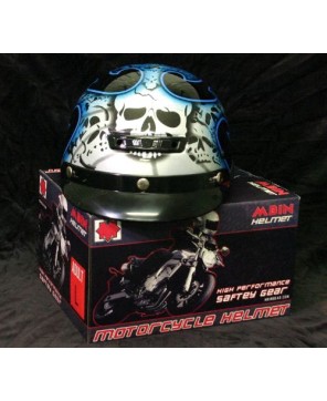 Vented-Blue Tribal Skull Classic Cruiser Class DOT Helmet