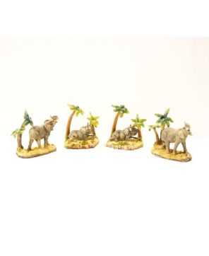 Elephant Figurines Set with Palm Trees - Decorative Wildlife Statues