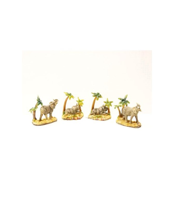 Elephant Figurines Set with Palm Trees - Decorative Wildlife Statues