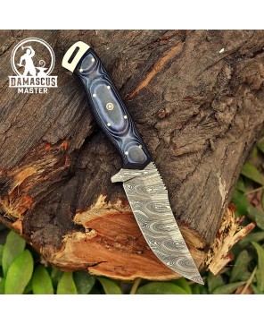 Handmade Damascus Steel Hunting Knife with Leather Sheath