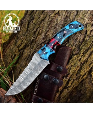 Handmade Damascus Steel Hunting Skinner Knife - Resin Handle