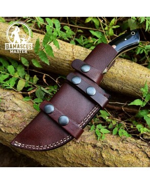 Handmade Damascus Steel Hunting Tracker Knife with Leather Sheath