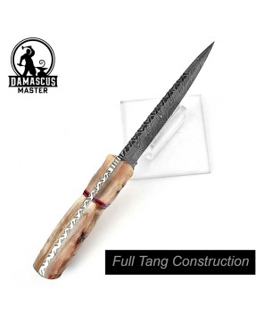 Hand-Forged Damascus Hunting Knife with Ram Horn Handle