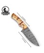 Handmade Damascus Hunting Knife with Ram Horn Handle