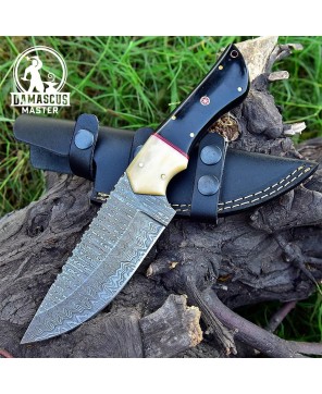 Handmade Damascus Steel Hunting Knife 9.5" With Leather Sheath