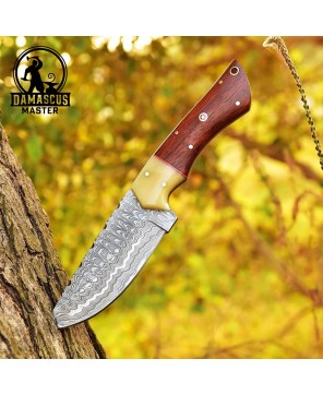 Handmade Damascus Steel Hunting Knife | Bone & Rosewood Handle