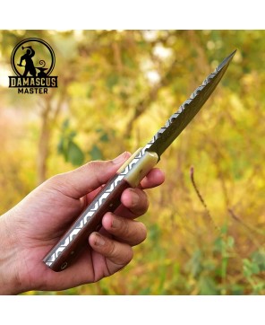 Handmade Damascus Steel Hunting Knife | Bone & Rosewood Handle