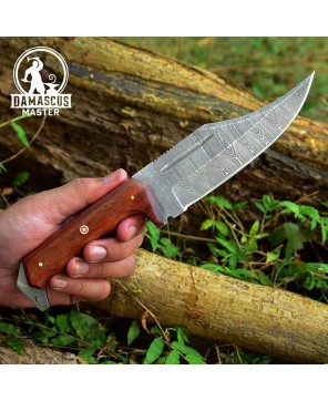 Damascus Blade Survival Knife with Rosewood Handle