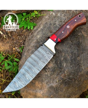 Handmade Damascus Steel Hunting Knife with Leather Sheath