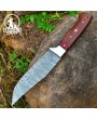 Handmade Damascus Steel Hunting Knife with Leather Sheath