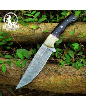 10.5" Damascus Steel Hunting Knife with Wenge Wood Handle