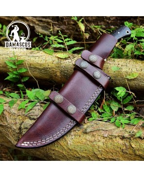 10.5" Damascus Steel Hunting Knife with Wenge Wood Handle