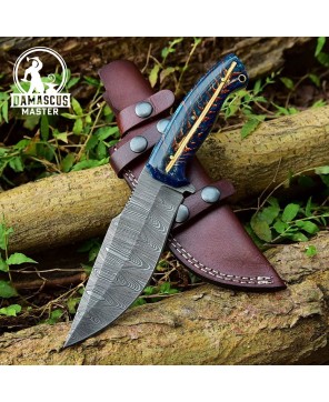 Handmade Damascus Skinner Hunting Knife with Pine Cone Corelon Handle