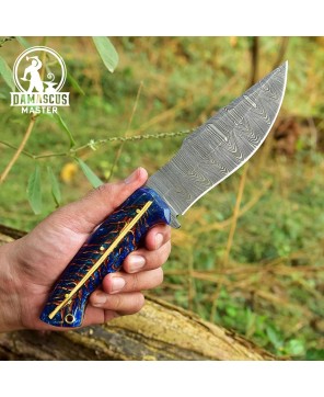 Handmade Damascus Skinner Hunting Knife with Pine Cone Corelon Handle