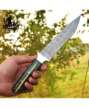 Handmade Damascus Steel Tanto Blade Hunting Knife