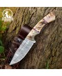 Handmade Damascus Steel Hunting Knife - Ram Horn Handle