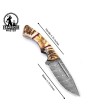 Handmade Damascus Steel Hunting Knife - Ram Horn Handle