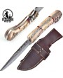 Handmade Damascus Steel Hunting Knife - Ram Horn Handle