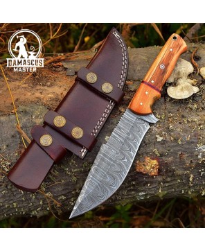 Handmade Damascus Steel Hunting Knife - Olive Wood Handle