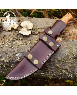 Handmade Damascus Steel Hunting Knife - Olive Wood Handle