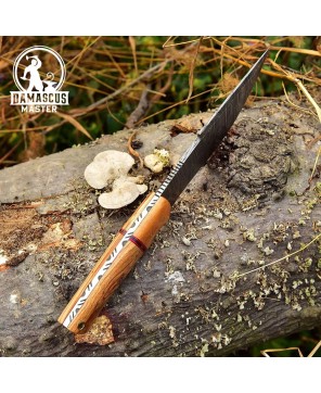 Handmade Damascus Steel Hunting Knife - Olive Wood Handle