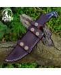 Handmade Damascus Hunting Knife - Micarta Handle, Leather Sheath