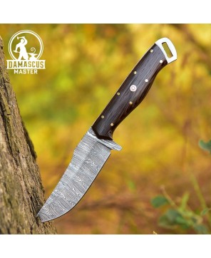 Handmade Damascus Steel Hunting Knife with Wenge Wood Handle