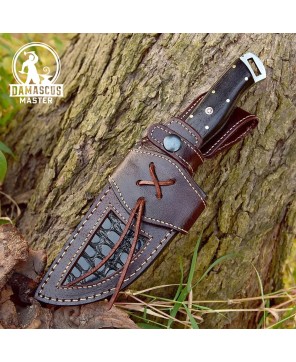 Handmade Damascus Steel Hunting Knife with Wenge Wood Handle