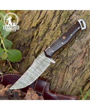 Handmade Damascus Steel Hunting Knife with Wenge Wood Handle